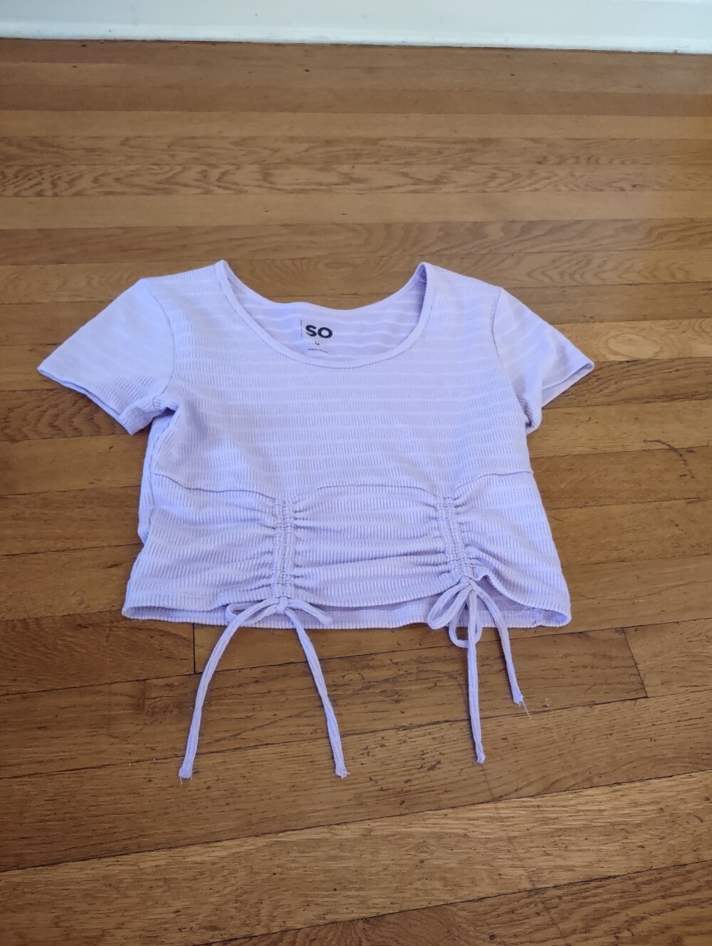lilac purple and white striped ruched crop top with ties from SO size medium